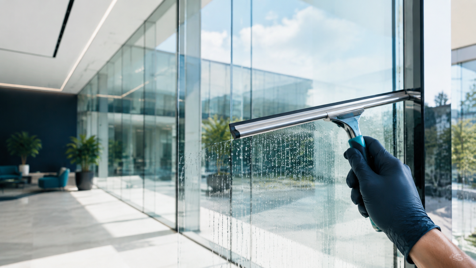 Professionelle Glasreinigung mit Abzieher